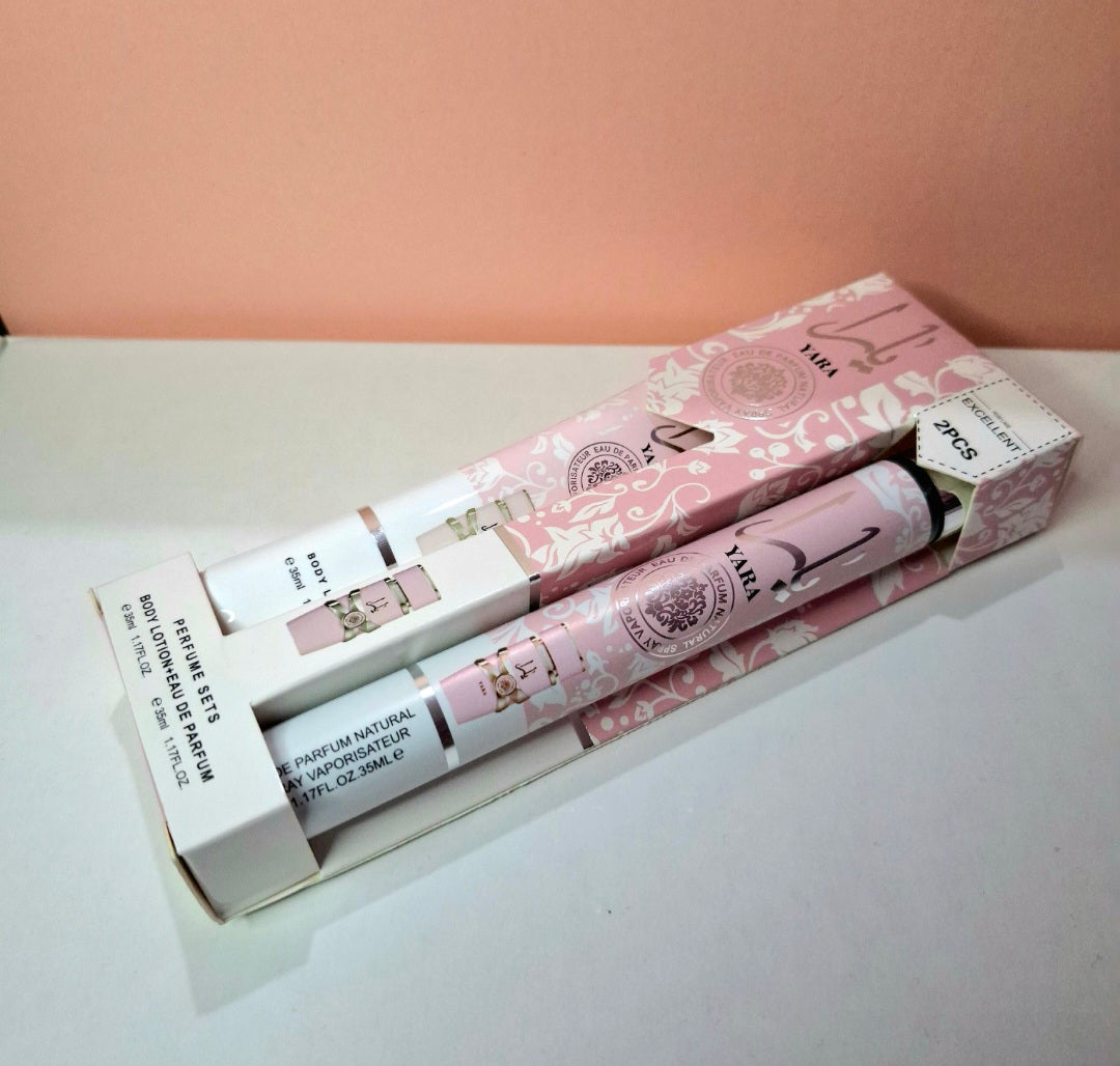 Kit perfume y crema corporal de cartera yara pink #7